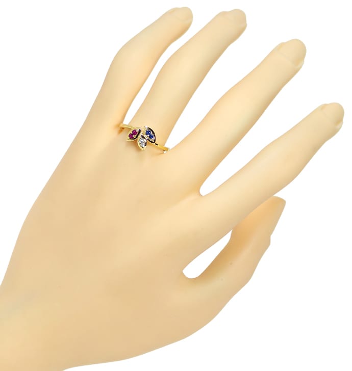 Foto 4 - Damenring Blätterdesign Saphire Rubine Diamanten in 14K, Q1232