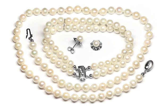 Foto 1 - Perlen-Kette Armband  Ohrringe mit Diamanten-Weißgold, R7382
