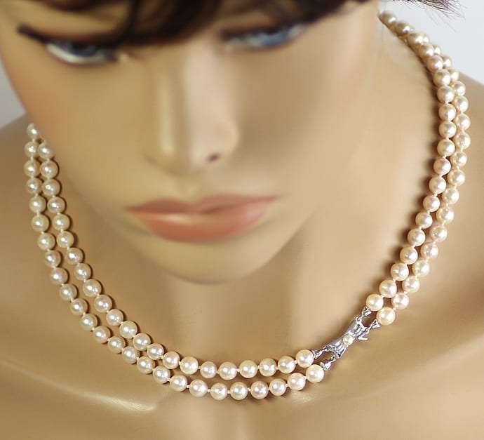 Foto 6 - Nobles Perlencollier zweireihig mit Schleifen-Goldschloß, S2108