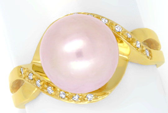 Foto 2 - Diamant-Ring, feinste Rosa Südseeperle, 18K Gold, S4731